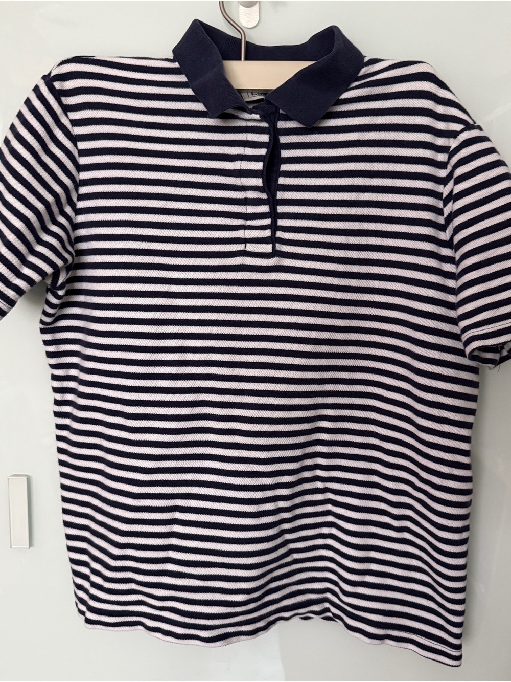 Navy and White Striped Polo Shirt